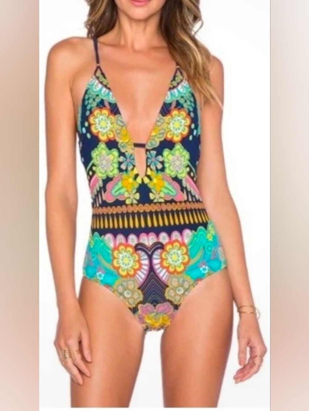 Nanette Lepore Utopia Goddess Floral Plunge One-Piece Swimsuit - Multicolor